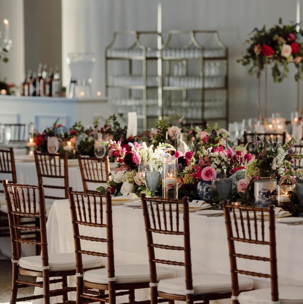 Wedding reception with floral centerpieces